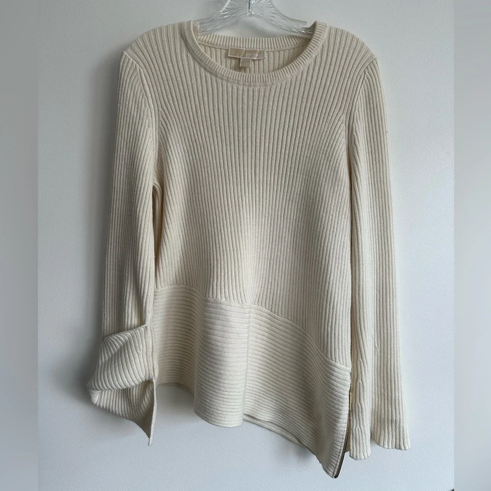 Michael Kors Asymmetrical Hem Sweater Cream Size Large NWT